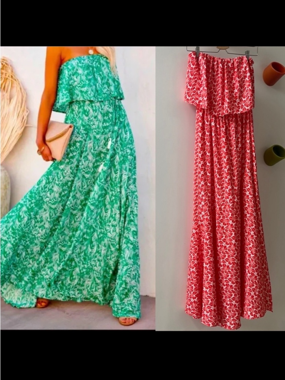 Strapless Floral Maxi Dress - Green
